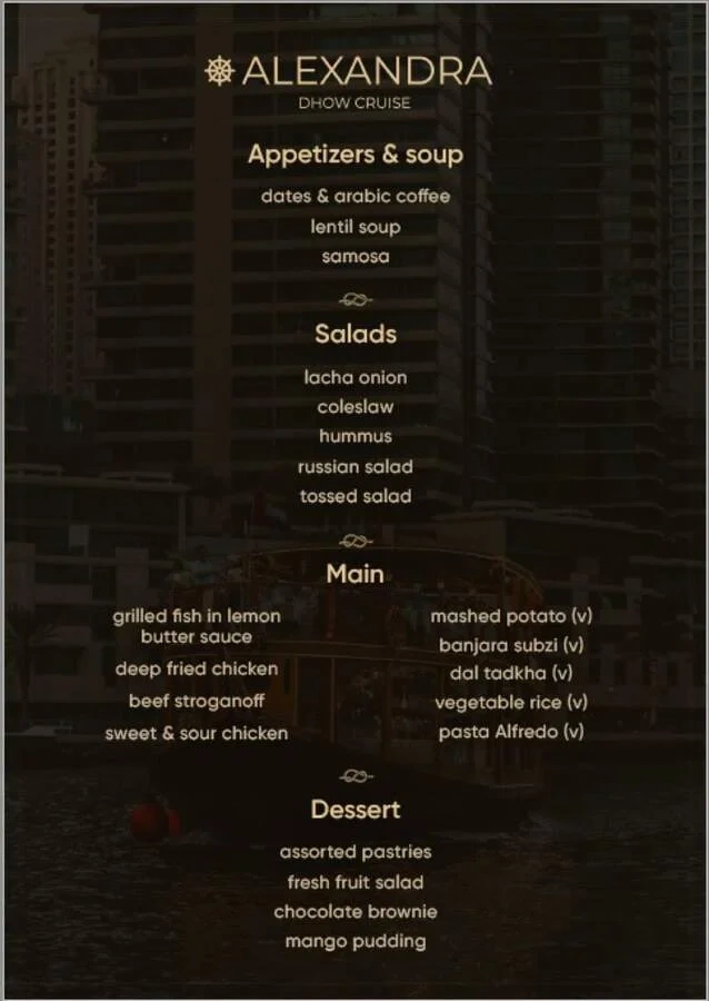 Marina Dhow full buffet menu